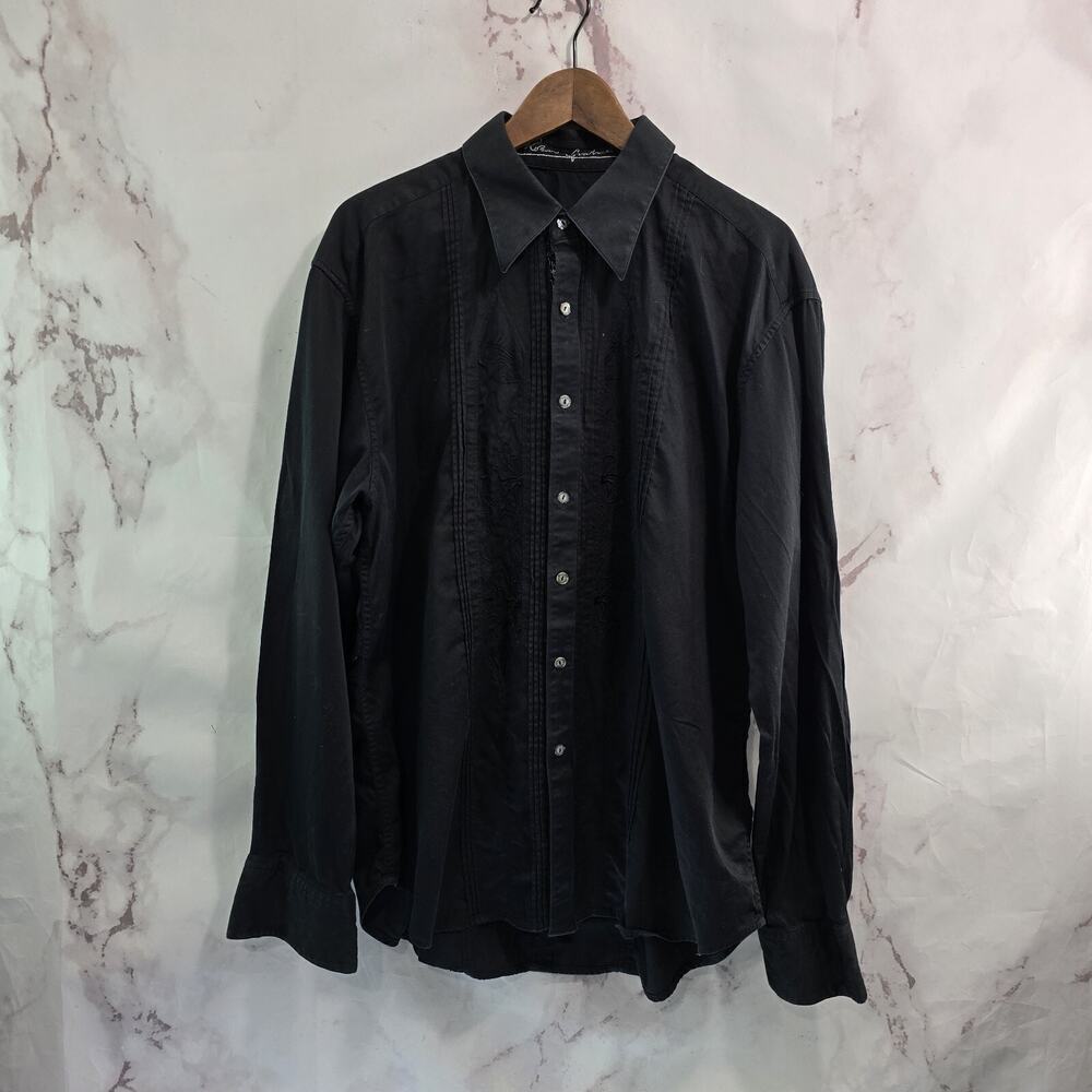 Robert Graham Shirt Mens 2XL Black Button Up Long Sleeve Jacquard Embossed Cuff